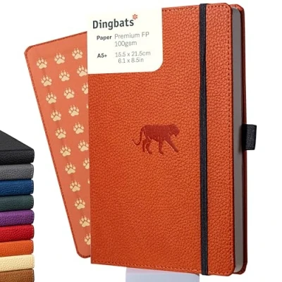Abbildung von Tierwelt Notizbuch A5 Gepunktet Hardcover aus veganem Leder für Arbeit, Reisen, Uni mit elastischem Verschlussband.