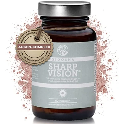 Abbildung von QIDOSHA® Sharp Vision Augenkapseln zur Prävention, mit Anthocyanidinen, Beta Carotin, Vitamin A, C, B1, B2, B3, E plus Zink, Glutathion, Zeaxanthin und Lutein, 60 Kapseln, Augenvitamine, Augen Komplex