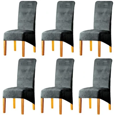 Abbildung von LANSHENG Stretchy XL Stuhlbezüge für Esszimmerstühle, Stretch Spandex mit Gummiband Stuhlbezug,Velvet Large Dining Chair Schonbezüge Restaurant Hotel Party Bankett (Silber grau,6er Set (Groß))