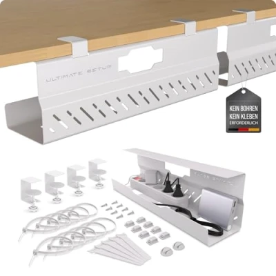 Abbildung von Premium Kabelkanal Schreibtisch Ideales Kabelmanagement, Kabelwanne Schreibtisch, Tisch Kabelführung Kabel Organizer Kabelhalter (Weiß, 2er Set)
