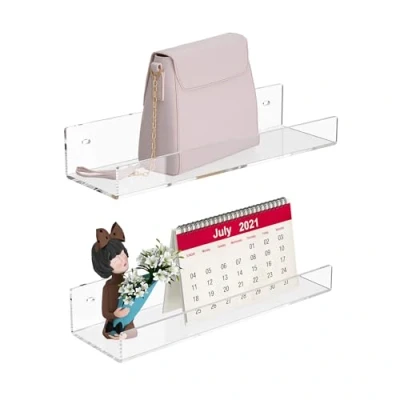 Abbildung von Hexsonhoma 30cm Klare Acryl Wand Regal 2 Packung, Tranparent Perspex schwimmende Regale, für Schlafzimmer, Wohnzimmer, Esszimmer, Küche, Badezimmer, Esszimmer