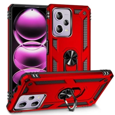 Abbildung von Max Power Digital Hülle für Xiaomi Redmi Note 12 4G Standfunktion Drehbar Ringhalter 360 Grad Case Cover Magnet Bumper Handyhülle Outdoor Hart Hardcase Mit Ring (Xiaomi 4G, Rot)