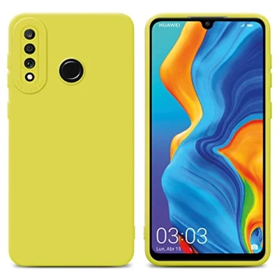 Abbildung von Cadorabo Hülle kompatibel mit Huawei P30 LITE Schutzhülle TPU Silikon Case Liquid Design Kameraschutz Slim Kratzfest Weiche Gummi Rundumschutz für in Gelb