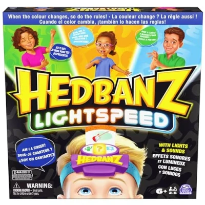 Abbildung von Spin Master Hedbanz Familienpartyspiel Wer Bin ich? Lightspeed Edition