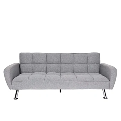 Abbildung von Mendler Sofa HWC K19, Couch Schlafsofa Gästebett Bettsofa Klappsofa, Nosagfederung Schlaffunktion 203cm Stoff/Textil hellgrau