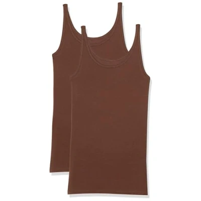 Abbildung von Amazon Essentials Damen Schmal geschnittenes Tanktop mit dünnem Trägern, 2er Pack, Tiefbraun, M