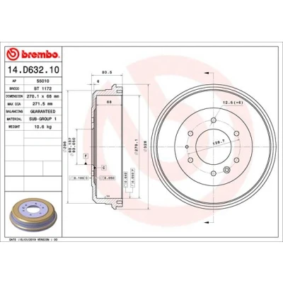 Abbildung von BREMBO 14.D632.10 Bremstrommel 270,1