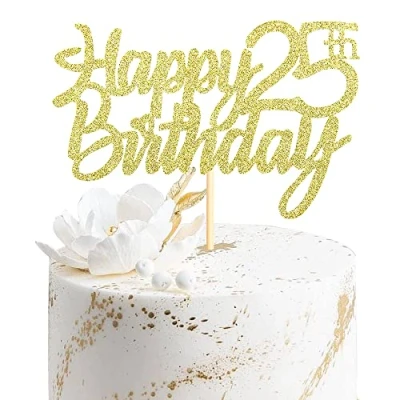 Abbildung von Sumerk 1 Stück Happy 25th Birthday Cake Topper Glitter 25.Geburtstag Tortendeko 25 Geburtstag Geburtstagskerzen für mann frauen