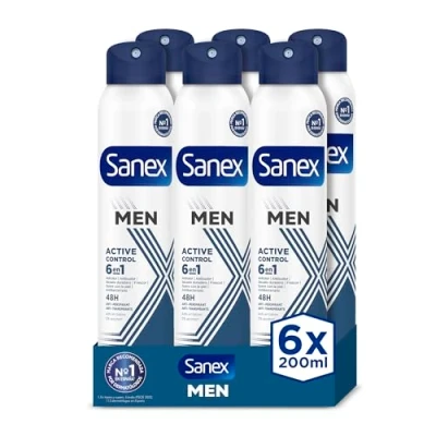 Abbildung von Sanex Men Active Control Deodorant Spray für Herren, 6 Stück x 200 ml, 48H Schutz, Antitranspirant, Anti Irritation, 0% Alkohol, bekämpft schlechten Geruch, Langzeitschutz