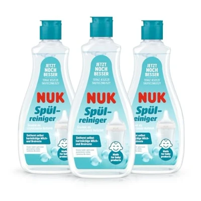 Abbildung von NUK Spülreiniger für Babyflaschen 500 ml Ideal zur Reinigung von Babyflaschen, Nuckeln und Zubehör Duftstofffreier Reiniger pH neutral 100% wiederverwertbare Flasche 3 Stück