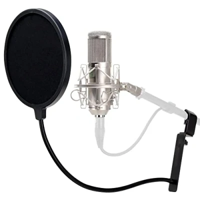 Abbildung von Pronomic CM 100S Studio Großmembranmikrofon XLR Kondensatormikrofon inkl. Popkiller Set (mit Mikrofonspinne, Etui, Windschutz, Reduziergewinde und Mikro Popschutz) silber