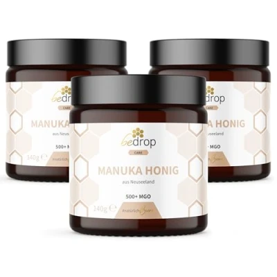 Abbildung von bedrop Manuka Honig mit MGO 400+ 3x 140g zum Sparpreis 100% echter Premium Manukahonig aus Neuseeland zertifiziertem Methylglyoxal Gehalt (Analyse Zertifikat)