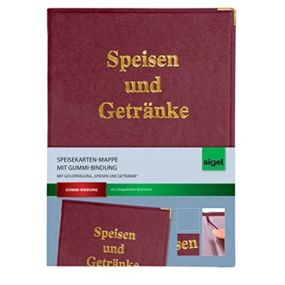 Abbildung von SIGEL SM102 Speisekarten Mappe für A4, Menükarte, mit Gummi Bindung, bordeauxrot Goldprägung, strapazierfähig und leicht abwischbar