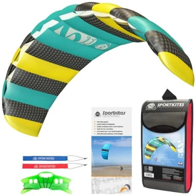 Abbildung von HQ Lenkmatte Lenkdrachen Symphony Beach III, Zweileiner Matte, Drachen für Kinder und Erwachsene, inkl. Schnüre, 2x25m auf Winder+Schlaufen, Größen: 130/180/220/250cm Spannweite (2.5 Aqua)