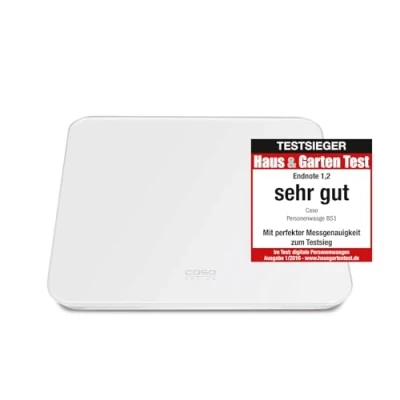 Abbildung von CASO BS1 Personenwaage, bis 200 kg in 0,1 Schritten, besonders präzise, 6mm Sicherheitsglas, großes LED Display, Auto ON/OFF, Überlastungs und Batterieanzeige