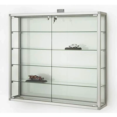 Abbildung von MHN Wandvitrine T 19 x B 98 H 88 cm breite Sammler Hängevitrine abschließbar große Glas Vitrine Wand hängend Sammlervitrine Aluminium CPr ohne Beleuchtung