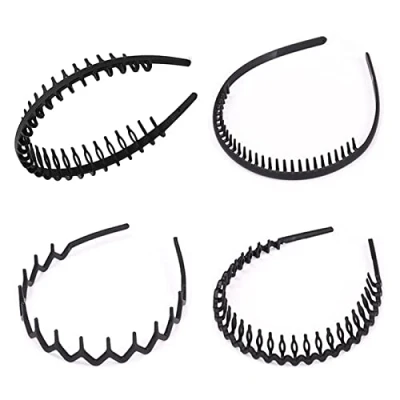 Abbildung von Roxnvm Haarband, Elastisches Haarreifen Männer, 4 Packungen Zickzack Haarreif, Matt Rutschfest Schwarz Haarreifen, Sportmode Haarband Zubehör für Outdoor Sports Yoga