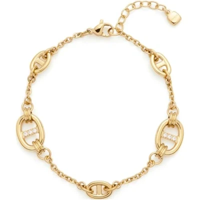 Abbildung von JEWELS BY LEONARDO Armband Herma, Arm Schmuck aus goldfarbenem Edelstahl, Schiffsanker Kettenglieder mit eingesetzten zirkonia Steinchen, 18 23 cm Länge, Damen, 024297