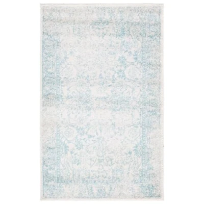 Abbildung von SAFAVIEH Distressed Teppich für Wohnzimmer, Esszimmer, Schlafzimmer Adirondack Collection, Kurzer Flor, Elfenbein und Hellblau, 91 X 152 cm