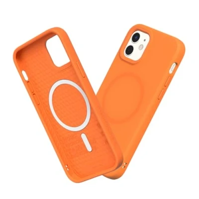 Abbildung von RhinoShield Hülle kompatibel mit [iPhone 12 Mini] SolidSuit MagSafe Stoßdämpfende &amp; schlanke Schutzhülle Premium Finish 3.5 Meter Fallschutz Neon Orange