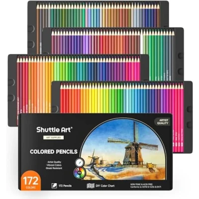 Abbildung von Shuttle Art 172 Buntstifte Set, perfekte für Erwachsene, Kinder und Künstler zum Färben, Malen Skizzieren, Malstifte auf Weichwachsbasis, Holzstifte,