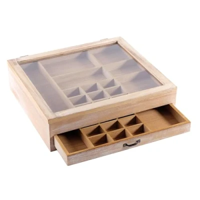 Abbildung von DESIGN DELIGHTS SCHMUCKKASTEN 40x37 cm, Holz Setzkasten, Sortierkiste, Aufbewahrungskiste, Sammelkiste, Vitrine, Utensilienkoffer, Sortierbox, Schmuck Kiste, Allzweckkiste