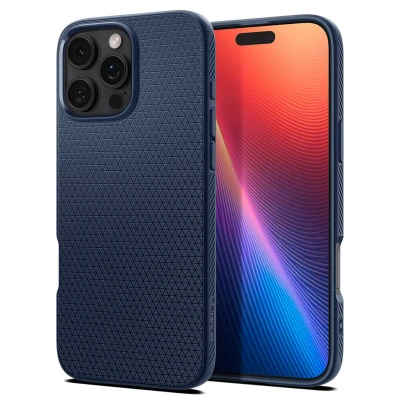Abbildung von Apple iPhone 16 Pro Max Hülle Silikon Spigen Soft Case/Backcover Handyhülle Blau Shockproof/Stoßfest
