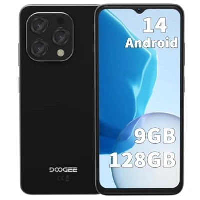 Abbildung von DOOGEE N55 (2024) Smartphone Ohne Vertrag, 9GB+128GB 6.56’’ HD+ Display, Android 14 Handy günstig, Octa Core Prozessor, 13MP+8MP AI Kamera, 5150mAh, Dual SIM 4G, GPS, Simlockfreie, Schwarz
