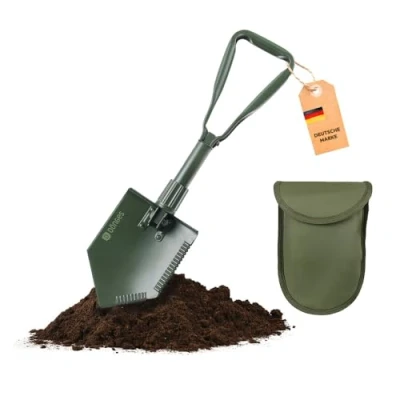 Abbildung von Dönges Klappspaten Bundeswehr nach TL aus Metall, mit Hacke, 2 Sägekanten &amp; Gürteltasche Klappschaufel für Outdoor, Camping, Survival, Garten etc. 1300 g leichte Schaufel in Oliv