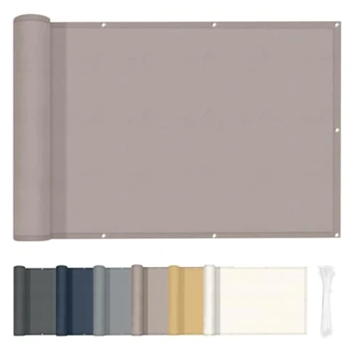 Abbildung von HENG FENG Balkon Sichtschutz 75x600cm,160g/㎡ PES UV Schutz Balkonverkleidung, Balkonabdeckung Wetterfest, mit Kabelbindern, Taupe