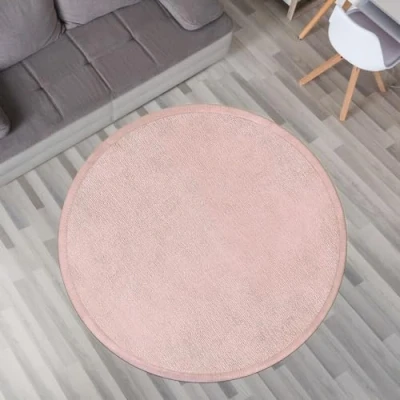 Abbildung von TT Home Krabbelmatte Babyzimmer Teppich Spielmatte Kinder Unifarben rutschfest Flauschig, Farbe: Rosa Pink, Größe:200 cm Rund