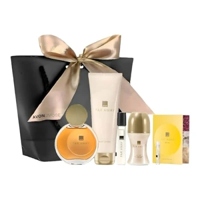 Abbildung von AVON Cosmetics Eau de Parfum Damen FAR AWAY Neue Spray 50 ml, Taschenspray, Körperlotion, Deoroller, 6 tlg., Geschenkset, orientalisch, blumig, Pflege, Duftgeschenk