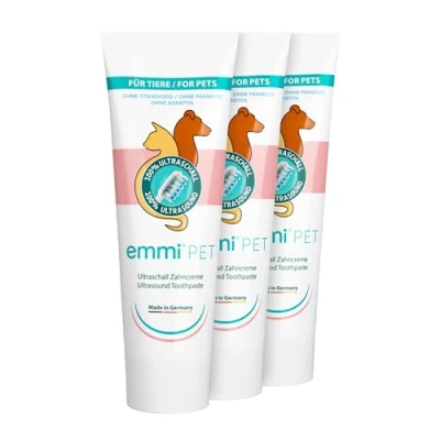 Abbildung von Emmi pet 3x Hunde Zahncreme für Ultraschall Zahnbürste Hundezahnpasta alle Hunderassen ohne Titandioxid, Fluorid &amp; Parabene Vegan, schonend Tierversuche 225 ml