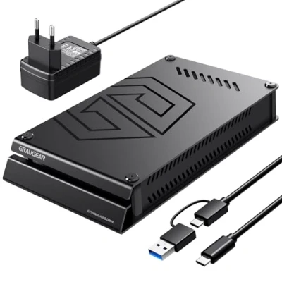 Abbildung von GRAUGEAR G 3504 4TB externe Gaming Festplatte, formatiert für Playstation 4 und 5, 4TB, USB C, 3,5 Zoll, schwarz