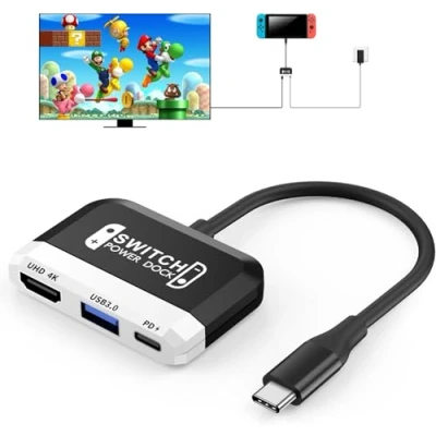 Abbildung von Switch Dock für Nintendo Switch/OLED Switch, 3 in 1 TV Adapter mit 4K HDMI, USB 3.0 Port, Type C 100W PD Aufladung, Portable Travel Mini Docking Station Switch,Steam Deck,Laptop,Phone