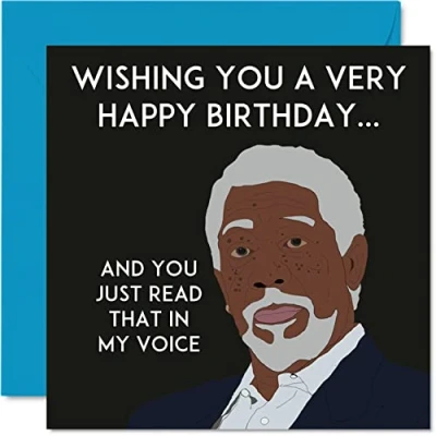 Abbildung von Stuff4 Lustige Morgan Freeman Geburtstagskarten für Männer und Frauen The Voice Happy Birthday Karte Bruder, Schwester, Freund, Tante, Onkel, Mutter, Vater, Sohn, Tochter, 145 mm x
