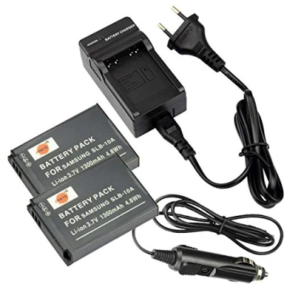 Abbildung von DSTE®（2 Pack）Ersatz Batterie und DC23E Reise Ladegerät Compatible für Samsung SLB 10A P800 P1000 PL50 PL51 PL55 PL60 PL65 PL70 SL102 SL202 SL310 SL420 SL620 SL720 SL820 TL9 WB150F WB250F WB350F WB500