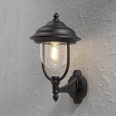 Abbildung von Konstsmide Parma 7223 750 Wandleuchte / B: 24cm T: 26cm H: 43cm 1x75W IP43 lackiertes Aluminium matt schwarz