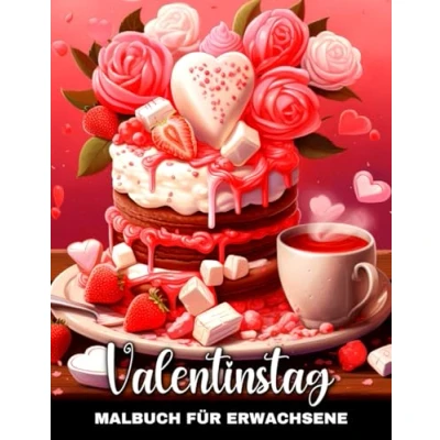 Abbildung von Valentinstag Malbuch für Erwachsene: Malvorlagen Erwachsene &amp; Senioren mit Bezaubernden Blumen, Herz Illustrationen, Niedlichen Tieren, Romantischen Szenen, Süßen Leckereien und Mehr