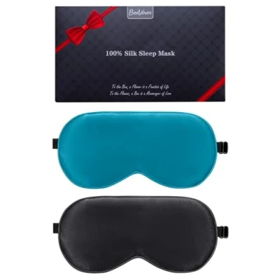 Abbildung von BeeVines Seiden Schlafmaske für Seitenschläfer, 2er Pack 100% Reine Natürliche Maulbeerseide Augenmaske Herren &amp; Frauen, Lichtblockierende mit Verstellbares Gummiband Reisen