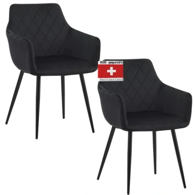 Abbildung von Albatros International Esszimmerstuhl Esszimmerestuhl Küchenstuhl SALO, Stoff Bezug (2er Set, Schwarz), Stilvolles Vintage Design, Eleganter Polsterstuhl am Esstisch