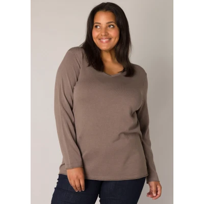 Abbildung von BASE Level Curvy Anine Langarmshirt, Damen, Größe: 52, Dark taupe