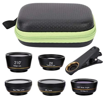 Abbildung von APEXEL Vorsatzlinse, Fisheye Weitwinkelmakro CPL Starlight 6 in 1 Set Telefonlinse, Fisheye/Weitwinkel/Makro/Zoom/Polarisations/Sternenlichtlinse mit Mobilem Linsenclip Adapter