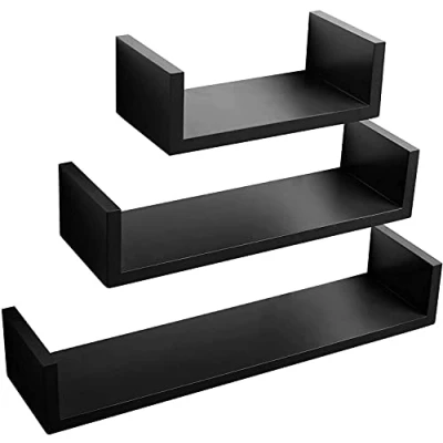 Abbildung von WOLTU Wandregal CD DVD Regal Bücherregal Wandboard 3er Set Retro Hängeregal, in U Form, schwarz, RG9311sz