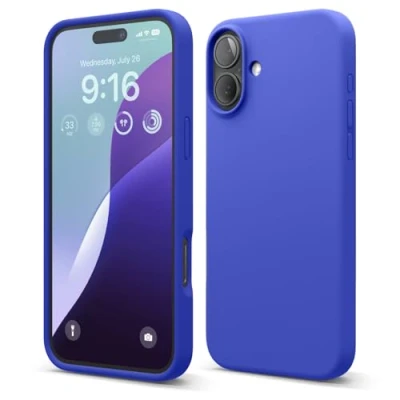 Abbildung von elago Premium Liquid Silikon Hülle Kompatibel mit iPhone 16 Plus Hülle, Ganzkörper Handyhülle, Stoßfest, Schlanke Kratzfester weicher Mikrofaser Innenfutter, 6.7 Zoll (Kobaltblau)