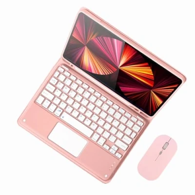 Abbildung von GUPENAA Tastatur Hülle für iPad Mini 6. Generation 8,3 Zoll 2021 mit Touchpad, Integrierter Bleistifthalter, Magnetische Abnehmbare Kabellose Bluetooth Maus,Rosa
