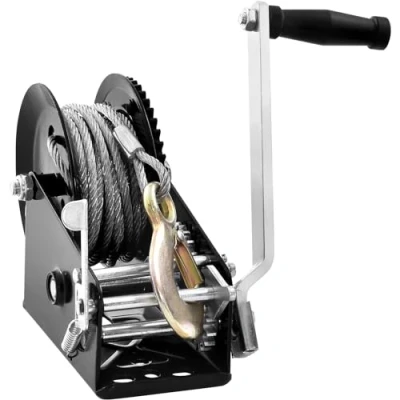 Abbildung von VEVOR Seilwinde 1587,5kg Handseilwinde 260x147x182mm Bootswinde 2 Wege Ratsche/2 Gang Handwinde mit ca. 10m Kabel Gurtwinde ergonomischen Griff Handseilzug Winde für Fahrzeuge und Boote
