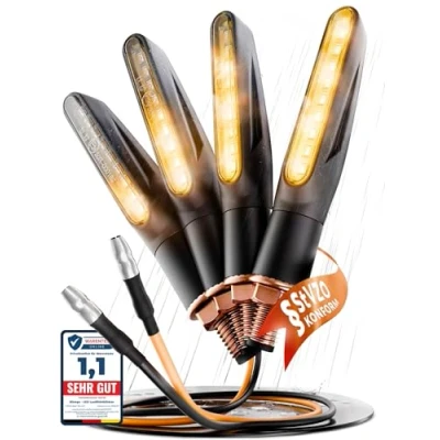 Abbildung von Binego® 4x LED Blinker Motorrad E Geprüft mit Lauflicht Universelle Mini Moped Zubehör StVZO konform (4er Set)