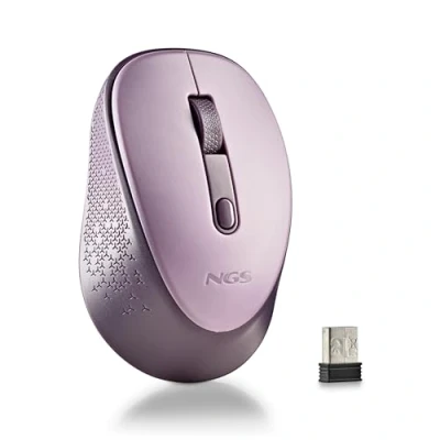Abbildung von NGS Dew Lilac kabellose optische Maus, ergonomische leise Laptop hohe Präzision mit Nano Empfänger, beidhändig, 800/1600 einstellbare DPI, Plug &amp; Play