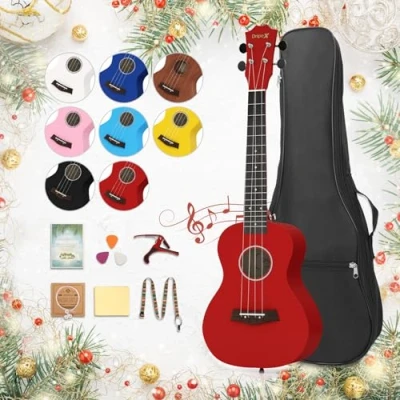 Abbildung von Dripex 23 Zoll Konzert Ukulele, Erwachsene Kinder Ukulele Set Vintage Kleine Gitarre Kit für Anfänger mit Tasche Tuner Gurt Bedienungsanleitung Saite (Rot)